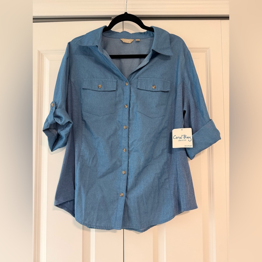 Coral Bay Denim Blue Casual Shirt with stretchy fabric on the sides Size XL